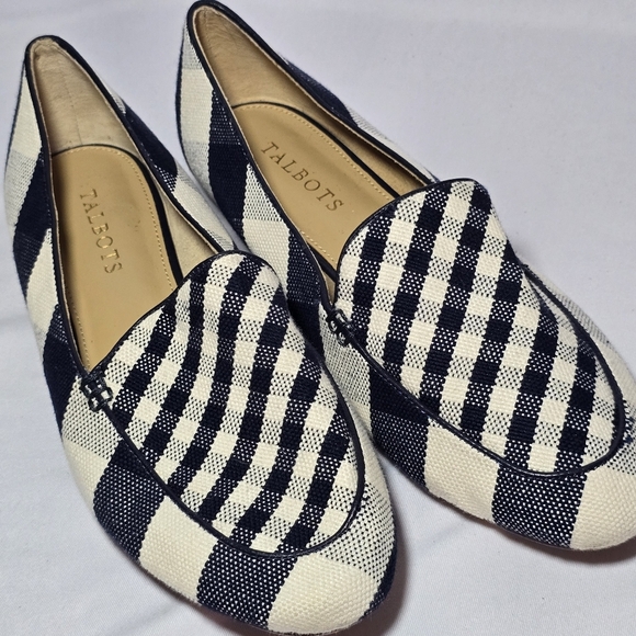 Talbots Shoes - Talbots Gingham Navy Plaid Nautical Genuine Leather Lining Flats Summer, Sz 8